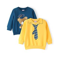 Babyhug Cotton Knit Full Sleeves Sweat Shirts with Teddy & Tie Print Pack of 2 - Multicolour