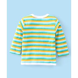Babyhug 100% Cotton Knit Full Sleeves Front Open Vests with Striped & Frog Print Pack of 3 - Yellow White & Green