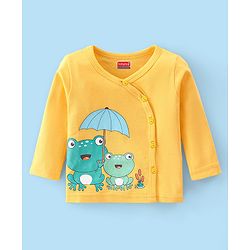 Babyhug 100% Cotton Knit Full Sleeves Front Open Vests with Striped & Frog Print Pack of 3 - Yellow White & Green