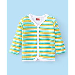 Babyhug 100% Cotton Knit Full Sleeves Front Open Vests with Striped & Frog Print Pack of 3 - Yellow White & Green
