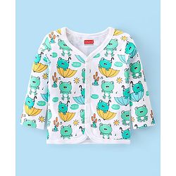Babyhug 100% Cotton Knit Full Sleeves Front Open Vests with Striped & Frog Print Pack of 3 - Yellow White & Green