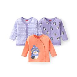 Babyhug 100% Cotton Knit Full Sleeves Penguin Printed Front Open Jhablas Pack Of 3 - Multicolour