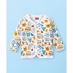Babyhug Interlock 100% Cotton Knit Full Sleeves Front Open Vests with Animals & Striped Print Pack of 3 - Blue & White