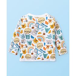 Babyhug Interlock 100% Cotton Knit Full Sleeves Front Open Vests with Animals & Striped Print Pack of 3 - Blue & White