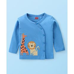 Babyhug Interlock 100% Cotton Knit Full Sleeves Front Open Vests with Animals & Striped Print Pack of 3 - Blue & White