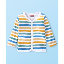 Babyhug Interlock 100% Cotton Knit Full Sleeves Front Open Vests with Animals & Striped Print Pack of 3 - Blue & White