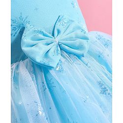 Babyhug Woven  Sleeveless Party Frock with Snowflake Print & Bow Applique - Blue