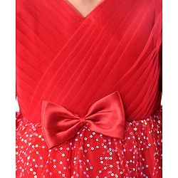 Babyhug Woven Cap Sleeves Fit & Flare Party Frock with Sequinned Detailing & Bow Applique- Red