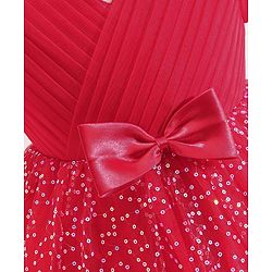Babyhug Woven Cap Sleeves Fit & Flare Party Frock with Sequinned Detailing & Bow Applique- Red