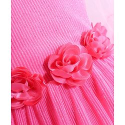 Babyhug Woven Mesh Sleeves Fit & Flare Tiered Party Frock with Floral Applique -Pink