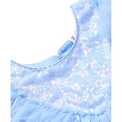 Babyhug Woven Sleeveless Fit & Flare Mesh Party Frock With Frilled Detailing - Blue