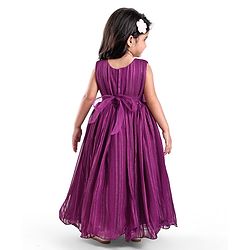 Babyhug Woven Sleeveless Fit & Flare Party Gown with Curled Hem Bow Applique -Purple