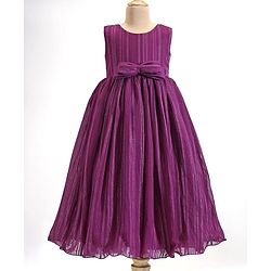 Babyhug Woven Sleeveless Fit & Flare Party Gown with Curled Hem Bow Applique -Purple