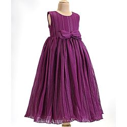 Babyhug Woven Sleeveless Fit & Flare Party Gown with Curled Hem Bow Applique -Purple
