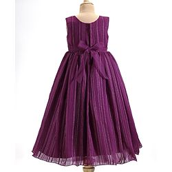 Babyhug Woven Sleeveless Fit & Flare Party Gown with Curled Hem Bow Applique -Purple