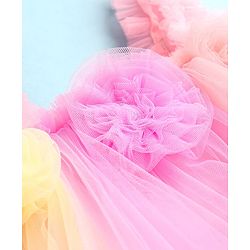 Babyhug Woven Sleeveless Solid Colour A Line Party Frock with Floral Applique - Yellow & Pink