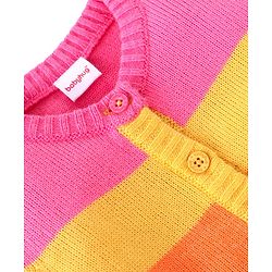 Babyhug Knitted Full Sleeves Front Open Sweater With Floral Design - Multicolour