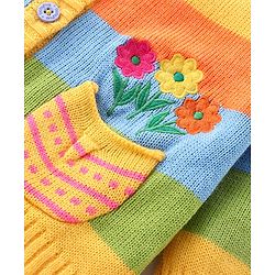 Babyhug Knitted Full Sleeves Front Open Sweater With Floral Design - Multicolour