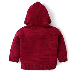 Babyhug Knitted Full Sleeves Front Open Hooded Sweater With Cable Knit Design - Maroon