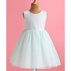 Babyhug Woven Full Sleeves Honeycomb Textured Fabric Fit & Flared Party Frock with Blazer & Floral Applique - Mint