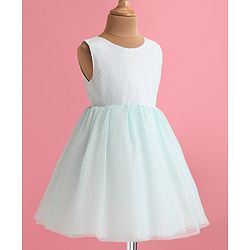 Babyhug Woven Full Sleeves Honeycomb Textured Fabric Fit & Flared Party Frock with Blazer & Floral Applique - Mint