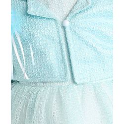 Babyhug Woven Full Sleeves Honeycomb Textured Fabric Fit & Flared Party Frock with Blazer & Floral Applique - Mint