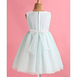 Babyhug Woven Full Sleeves Honeycomb Textured Fabric Fit & Flared Party Frock with Blazer & Floral Applique - Mint
