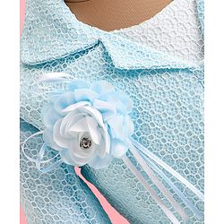 Babyhug Woven Full Sleeves Honeycomb Textured Fabric Fit & Flared Party Frock with Blazer & Floral Applique - Mint