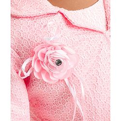 Babyhug Woven Full Sleeves Honeycomb Textured Fabric Fit & Flared Party Frock with Blazer & Floral Applique - Mint