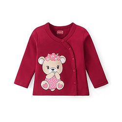 Babyhug 100% Cotton Front Open Set of Vets with Teddy Floral & Polka Dots Print Pack of 3 - Pink Maroon & Navy Blue