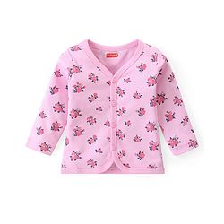 Babyhug 100% Cotton Front Open Set of Vets with Teddy Floral & Polka Dots Print Pack of 3 - Pink Maroon & Navy Blue