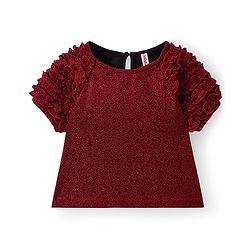 Babyhug Woven Half Sleeves Party  Top With Frill Details - Red