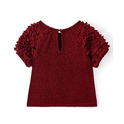 Babyhug Woven Half Sleeves Party  Top With Frill Details - Red