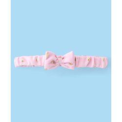 Babyhug Woven Half Sleeves Fit & Flared Party Frock with Headband & Foil Print Bow Applique - Pink