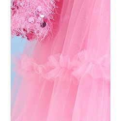 Babyhug Woven Full Sleeves Fit & Flared Party Frock with Sequin on Yoke & Floral Applique - Pink