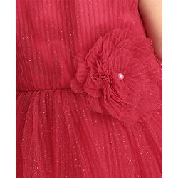 Babyhug Woven Pleated Fabric Sleeveless Solid Party Dress with  Floral Applique - Red