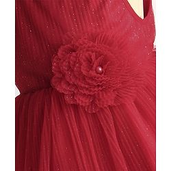 Babyhug Woven Pleated Fabric Sleeveless Solid Party Dress with  Floral Applique - Red