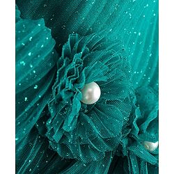 Babyhug Woven Frill Sleeves Shimmered Party Frock with with Floral Detailing - Green