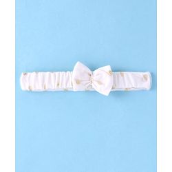 Babyhug Woven Half Sleeves Fit & Flared Party Frock with Headband Glitter Polka Dot Print & Bow Applique - White