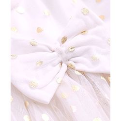 Babyhug Woven Half Sleeves Fit & Flared Party Frock with Headband Glitter Polka Dot Print & Bow Applique - White