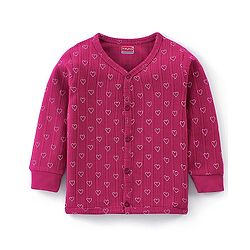 Babyhug Full Sleeves Front Open Heart Print Thermal Vest & Pant - Wine