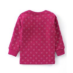 Babyhug Full Sleeves Front Open Heart Print Thermal Vest & Pant - Wine