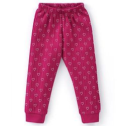 Babyhug Full Sleeves Front Open Heart Print Thermal Vest & Pant - Wine