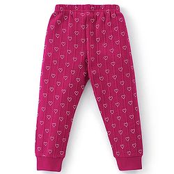 Babyhug Full Sleeves Front Open Heart Print Thermal Vest & Pant - Wine
