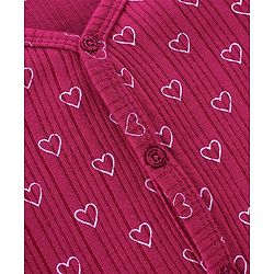 Babyhug Full Sleeves Front Open Heart Print Thermal Vest & Pant - Wine