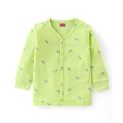 Babyhug Cotton Full Sleeves Front Open Thermal Vest And Leggings with Aeroplane Print - Lime Green