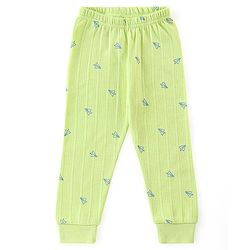 Babyhug Cotton Full Sleeves Front Open Thermal Vest And Leggings with Aeroplane Print - Lime Green
