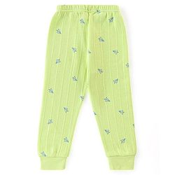 Babyhug Cotton Full Sleeves Front Open Thermal Vest And Leggings with Aeroplane Print - Lime Green