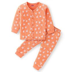 Babyhug Full Sleeves Candy Print Thermal Vest & Pant - Orange