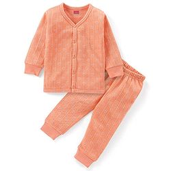 Babyhug Full Sleeves Heart Print Thermal Vest & Pant - Orange